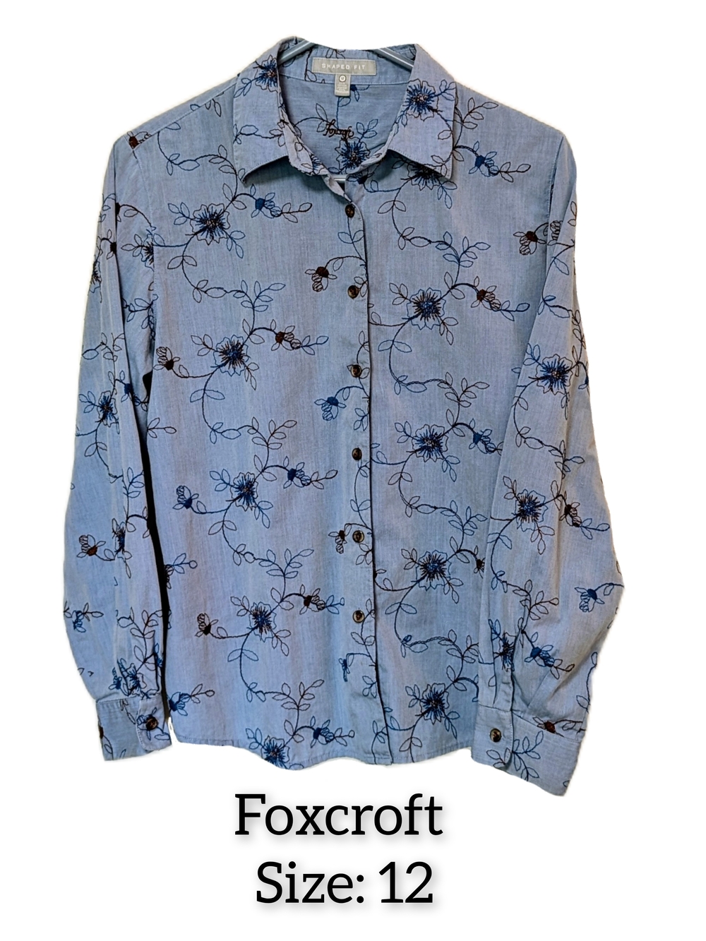 Foxcroft Light Blue Floral Button-Down Shirt
